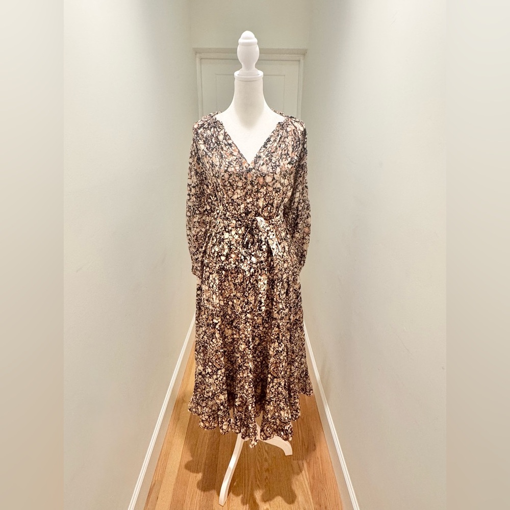 Ulla Johnson Black and Cream Floral Long Sleeve Dress - Picture 4 of 5